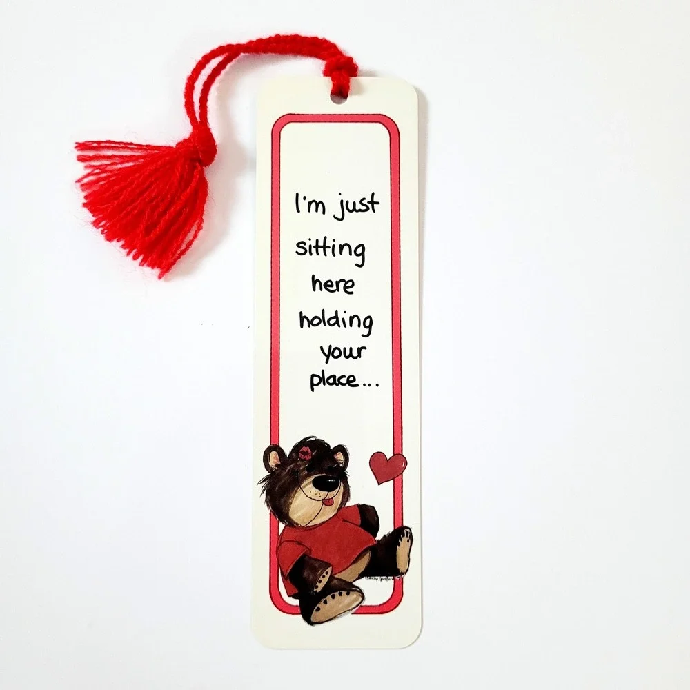 Vintage 80s Suzy's Zoo Bookmark Teddy Bear Kiss Heart- red tassel- Artworks SZ11
